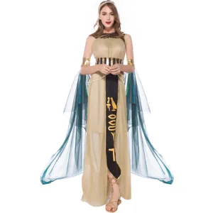 Women Egyptian Cleopatra Costume Halloween Cosplay Ancient Roman Goddess Dress With Headpiece Cloak Party Performance Outfit