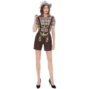 Costume Oktoberfest Bavarese Donna Camicia a Quadri Shorts Vestito Birra Tradizionale