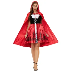 Detailed view of the Little Red Riding Hood costume, showcasing the red hooded cloak and dress.