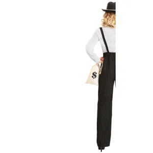 Carnival female magician costume set with striped shirt and suspenders for stage performance.
