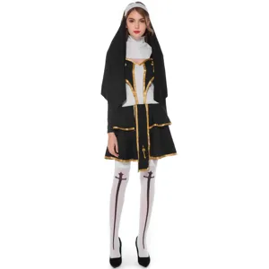 Déguisement de bonne sœur sexy pour femme tenue cosplay Halloween avec coiffe et bas.