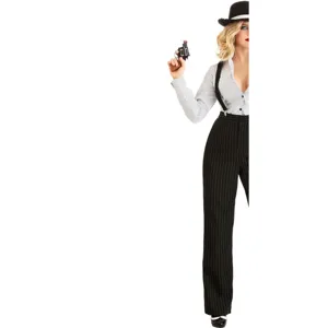 Women pinstripe gangster costume set stage performance outfit for halloween carnival party
