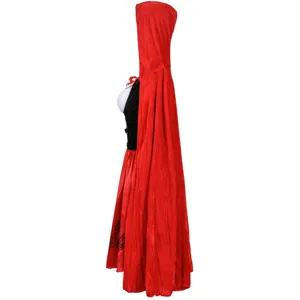 Red Riding Hood cosplay costume with red hooded cloak and dress for Halloween party.