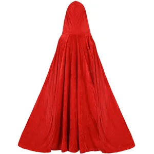Red velvet hooded cloak for Halloween costume and cosplay dress up, thick and warm winter cape.