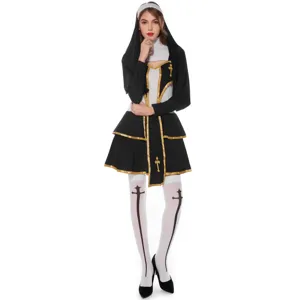 Costume de nonne sexy déguisement cosplay Halloween avec coiffe et bas pour femmes.