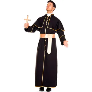 Costume de prêtre pour homme longue robe noire tenue de fête cosplay halloween party