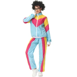 Retro 80s 90s colorful tracksuit costume for men party festival hip hop dance outfit.