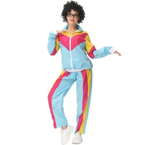 80s retro colorblock tracksuit for men women, vintage disco party costume activewear 90s outfit.
