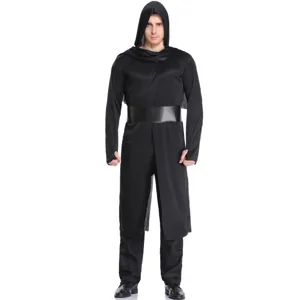 Men black hooded cosplay costume Halloween party warrior grim reaper stage performance outfit