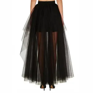 Jupe tutu en tulle noir asymétrique pour femme, élégante jupe de scène en maille.