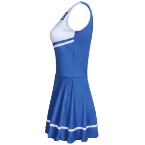 Blue and white sleeveless cheerleading dress for women, sexy costume for adult parties.