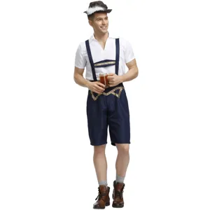 Men's Oktoberfest costume detail view showing traditional lederhosen and shirt design features.