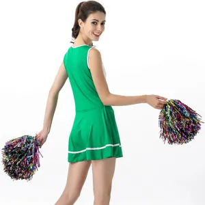 Detailed view of the women's green cheerleader costume set, showcasing stylish design and fit.