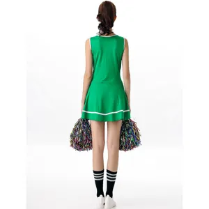 Green cheerleader uniform back view detail, perfect for cosplay parties and events.