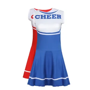 Women Sexy Cheerleader Costume Role Play Outfit Sleeveless Printed Pleated Dress For Performance Party Sports Team Uniform