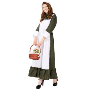 Vintage maid costume long dress with apron and matching cap for women halloween party
