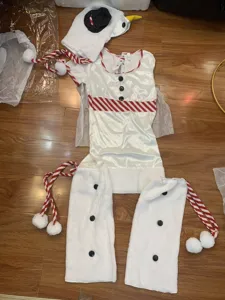 Cute Christmas snowman cosplay costume set with hat, top and leg warmers for holiday party.