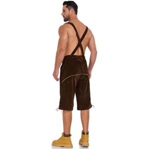 Men's traditional German Oktoberfest leather shorts with stylish suspenders for party.