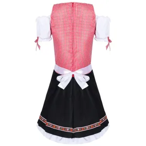 German Oktoberfest traditional Dirndl dress, red gingham bodice and black skirt, back bow.