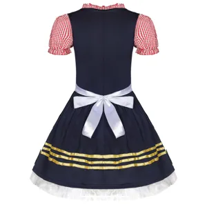 Detailed view of the back of the Oktoberfest dress, featuring a white ribbon bow and lace hem.