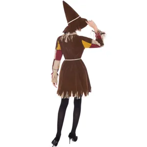 Déguisement épouvantail Halloween femme, robe cosplay cirque clown avec chapeau et paille.