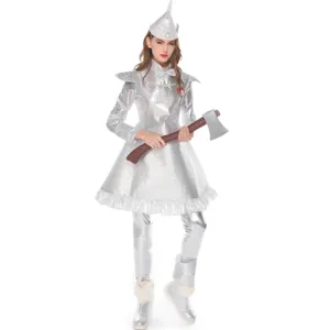 Women silver Tin Man costume for Halloween party, cosplay event, and stage performance use.