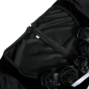 Black velvet gothic cosplay dress detail with rose accents and size L tag for women.