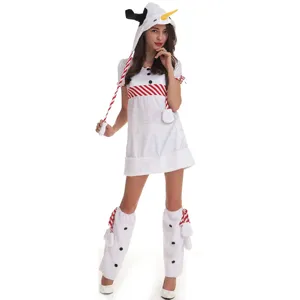Christmas women roleplay costume snowman cosplay outfit white dress leg warmers party