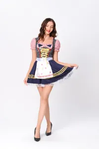 German Oktoberfest Bavarian Dirndl dress detail view, traditional maid costume for women.