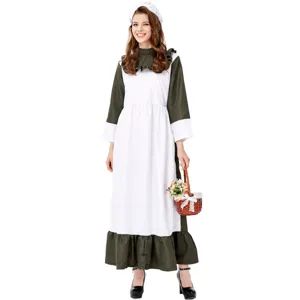Halloween maid costume long dress for women, vintage colonial pioneer historical cosplay outfit.