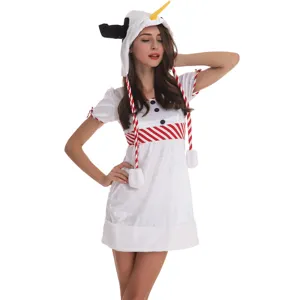 Sexy Christmas snowman cosplay costume dress for women, cute animal hooded holiday party wear.