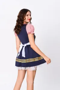 Detailed view of the German Oktoberfest maid costume back design with white bow and cute sleeves.