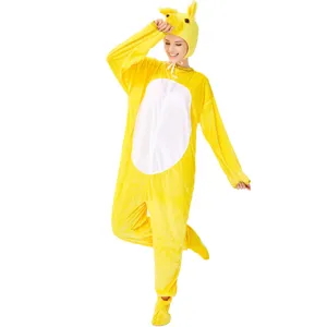 Yellow animal costume plush onesie hooded jumpsuit for Halloween party role play dress up