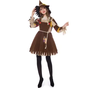 Femme Halloween Épouvantail Costume Cosplay Robe Chapeau Fête Tenue Festival Performance Wear