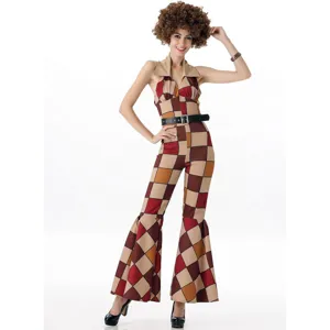 70er Jahre Retro Disco Kostüm Damen Jumpsuit Schlaghose 70s Party Outfit Verkleidung