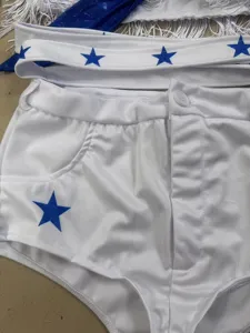 White blue star cheerleading costume set detail view sexy women dance performance outfit