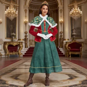 Mittelalterliches Europäisches Hofkönigin Cosplay Kostüm Halloween Vintage Palast Kaiserin Kleid Schal Krone Handschuhe Outfit