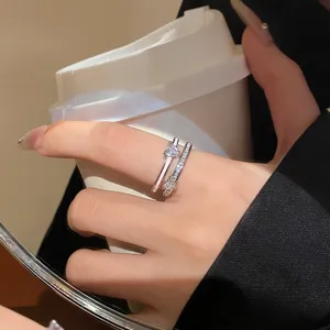 Anello cuore zircone doppio strato stile coreano moda donna gioielli accessorio elegante