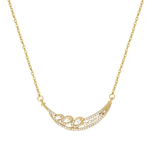 Vintage Full Diamond Crescent Necklace Women Luxury Niche Design Zircon Collarbone Chain