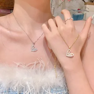 Korean style diamond heart titanium steel clavicle necklace, elegant pendant jewelry for women.