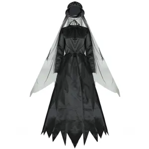 Halloween black ghost bride costume gothic witch dress with veil for women cosplay party.