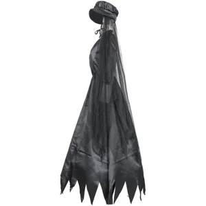 Halloween black ghost witch vampire bride costume grim reaper dress detail views.