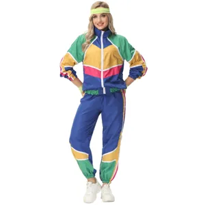 Conjunto de chándal retro colorblock ideal para fiestas temáticas de los 80, disco y eventos.