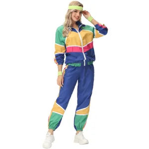 Detalles del conjunto de chaqueta y pantalón de chándal retro colorido de los 80 90.