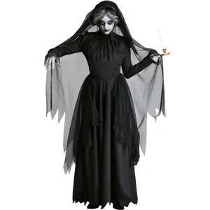 Women Halloween Ghost Witch Vampire Bride Costume Gothic Black Mesh Long Dress Cosplay Party Performance Outfit