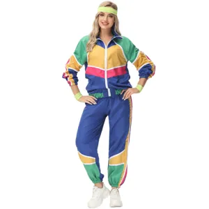 Conjunto de chandal retro de los 80 bloque de colores para festival de musica y cosplay