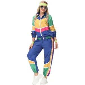 Conjunto de chándal retro colorblock para fiestas de los años 80 y 90, baile hip-hop.