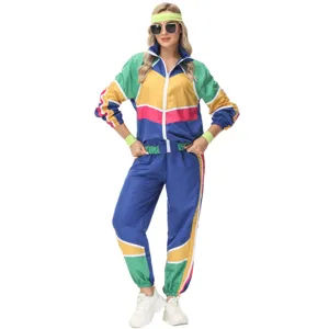 Conjunto de chándal cortavientos retro de los años 80 y 90 con bloques de color para fiesta y festival.