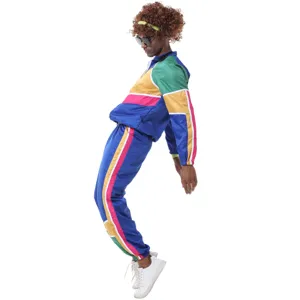 Conjunto de chándal retro colorblock años 80 90, disfraz vintage de disco hip hop para fiesta y baile.