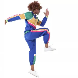 Chándal retro color block de los años 80 disfraz de disco para fiesta de adultos